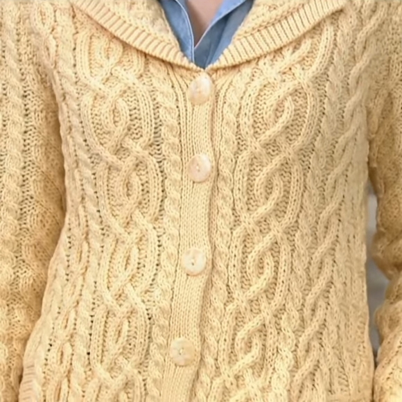 Aran Crafts Merino Wool Button Front Cardigan Irish Aran Fisherman Sweater - Picture 3 of 4